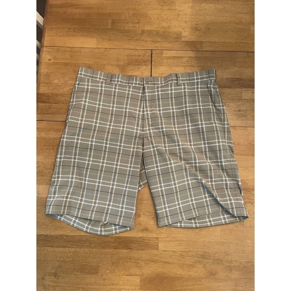 Nike Shorts Mens 42 Beige White Plaid DriFit‎ Swoosh Golf Lightweight Chino
